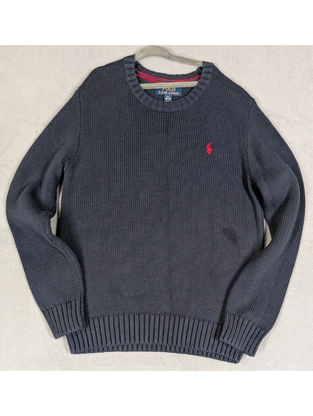 Polo Ralph Lauren Boys M 10-12 Navy Blue Cotton Crewneck Sweater Pony Logo NWT